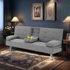 Modern Futon Sofa Bed Convertible Couch W  Cup Holders   Storage Pocket New