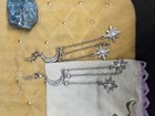 Handmade Silver Crescent Moon Star Celestial Dangle Earrings Hook Rhinestone
