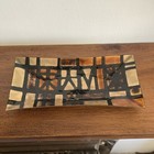 Vintage Mcm Signed Enamel On Copper 8    Rectangular Tray Dish 