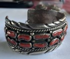 Vintage Navajo Red Coral Cuff Bracelet Sterling Silver 50 Grams