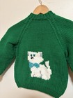 Vintage 50s Green Cat Cowichan Cardigan Theme Sweater Size Youth Large Usa Made