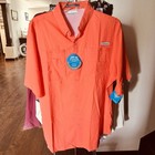 Columbia Pfg Shirt Mens Xlt Tamiami Short Sleeve Upf 40 Fishing Orange Red Lilac