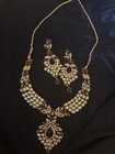 Gold Tone White Imitation Pearl   Crystal Jewelry Set Necklace Earrings
