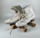 Vintage Chicago White Roller Skates Wooden Wheels Women s Sz 8 Metal Case 1950s