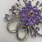 Silver Tone Purple Rhinestone Flower Burst Brooch Pin Sparkle Costume Jewelry