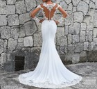 Mermaid Wedding Dresses Scoop Long Sleeves Illusion Back Applique Bridal Gowns