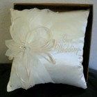 New Bridal Rhinestone Flower Themed Ring Bearer Wedding Satin Pillow Beige 8 x8 