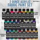 24 Color Set Of Permanent Acrylic Fabric Paint  2 Oz Bottles  7 Brushes  Textile