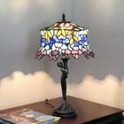 Victorian Blue Violet Floral Tiffany Style 1-light Antique Bronze Table Lamp