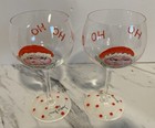 Christmas Themed Wine Glass Set Of 2 Santa Hand Painted Stemmed 7 25   h Holiday