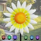 Decorative Metal Daisy Wind Spinner - Garden Stakes   Outdoor Yard Art Sculpture