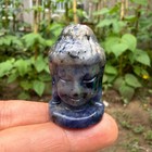 1pc Natural Blue Grain Stone Quartz Crystal Carved Buddha s Head Reiki Healing