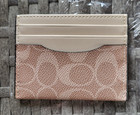 Coach Flat Card Case In Signature Leather Slim Wallet Oatmeal Beige