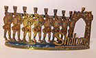 Vtg Hanukkah Menorah Brass Enameled Jewish Maccabee Soldiers  Judaica   Israel 