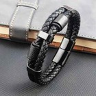 Men s Genuine Leather Braided Bracelet Stainless Steel Magnetic Buckle Bangle