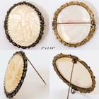 Antique Victorian Era Brooch In Mother Of Pearl  Carved Scene  French Romantic 