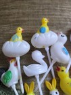 Vintage 1960 s Easter Chicken Duck Cupcake Picks Cake Toppers Plastic Lot Of 11