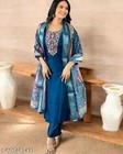 3 Pcs Teal Floral Printed Kurta Pant Dupatta Set For Women Pure Cotton Gift