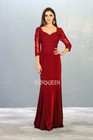 Fitted Burgundy Mother Of The Bride Formal Gown With Long Sleeves In Size 3xl