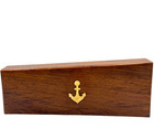 Nautical Anchor Wooden Box Brass Inlay Fitted Lid Lined Asymmetrical 9  X 3 5 