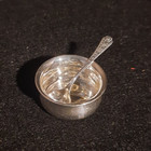 Antique   Sterling Silver Salt Cellar  dip  And Sterling Spoon