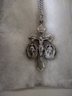 Sterling Silver Crucifix Jesus Mary Family Catholic Necklace