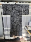 Vintage Long Black And Silver Cityscape Silk Tsumugi Japanese Kimono