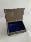 Antique Ornate Heavy Brass Jewelry Vanity Casket Footed Raised Floral Box