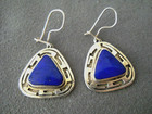 Southwestern Style Triangular Lapis Lazuli Mexican Sterling Silver Hook Earrings