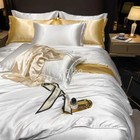 4pcs True 100  Mulberry Silk Bedding Set Duvet Cover flat Bed Sheet Pillowcase
