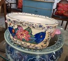 Vintage Style Small Chinese Tobacco Leaf Cachepot Planter-9 5   X 4  h