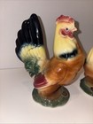 Vintage Royal Copley Rooster And Hen Colorful Ceramic Figurine Set W  Tag