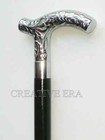 Antique Designer Silver Brass Victorian Handle Black Wooden Walking Cane Stick
