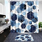 Blue Bathroom Sets  4 Piece Marble Bathroom Shower Curtain Sets With Rugs 