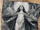 Original Charcoal Drawing Madonna Angels Religious Art Handmade Paper Ooak