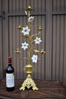Antique Large Brass Religious Candelabra Candle Holder Opaline Glass Flower