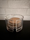 Vtg Mcm 1970s Acrylic Coaster Set clear Lucite faux Tortoiseshell Base cork