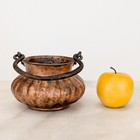 Vintage Ribbed  Hammered Copper Pot Cauldron With Iron Handle