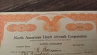 Rare 1929 North American Lloyd Aircraft Corporation Usa Share Certificate