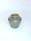 Gold  Luster Vase With Red Web Design  Blown Glass By Saul Alcaraz