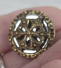  4  Antique Ornate Brass Tone W mirrored Inlay Shank Buttons Rare 