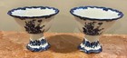 Porcelain Blue   White Floral Compote  Pedestal Bowl Vase Pair