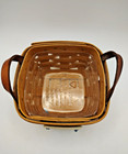 Vintage Longaberger  sweet Basil  Basket With Plastic Protector  Leather Handle
