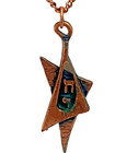 Vintage Brutalist Modernist Magen David Chai Pendant Necklace Copper Finish