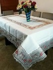 Holiday Christmas Embroidery 72x90  Polyester Fabric Tablecloth 8 Napkins Party
