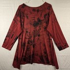 Jess   Jane Red Floral Stretch Long Sleeve Blouse Tunic Top Womens Size 1x Plus