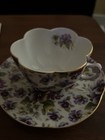Vintage Ceramic Tea Cup And Scalloped Saucer  Purple Pansy Floral Gold Trim