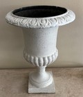 Pair Of Vintage White Cast Iron Garden Urns