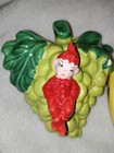 Vintage Gilner Pixie Elf On Green Grape Cluster   Bananas Pottery Wall Pocket