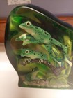 Vintage Lucite Acrylic Frog Paperweight Sculpture Bookend Green Frogs Branch Mcm